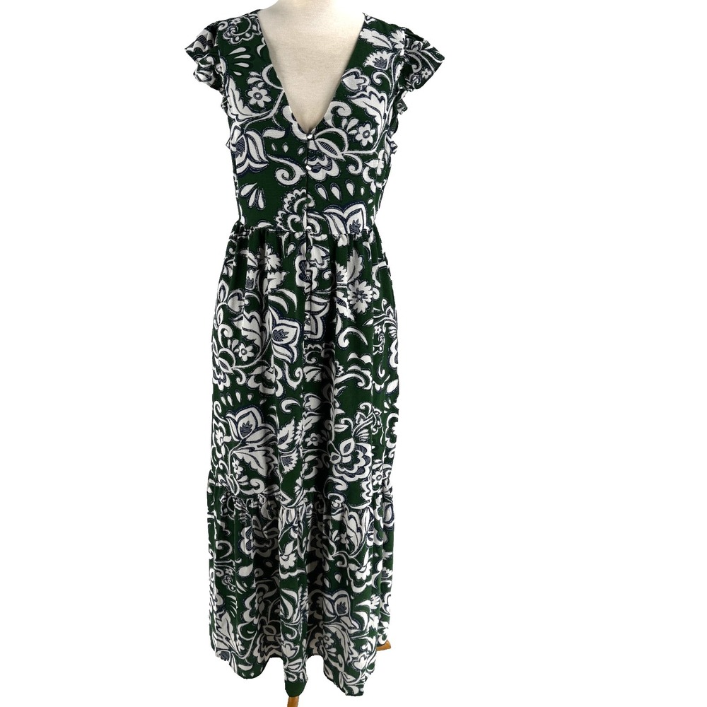Sugarlips Faye Maxi Dress Women's Medium‎ Green V-Neck Tiered Button Front NEW